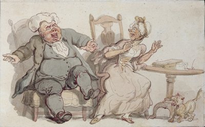 Una vecchia e il suo cane sorpresi dalla compagnia maschile da Thomas Rowlandson